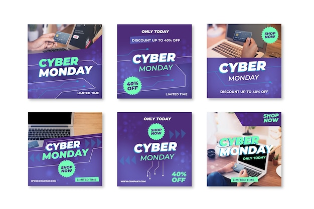 Vector colección de publicaciones de instagram de cyber monday