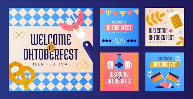 Vector colección de publicaciones de instagram degradadas para la celebración del oktoberfest