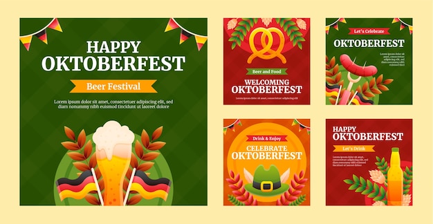 Vector colección de publicaciones de instagram degradadas para el festival oktoberfest