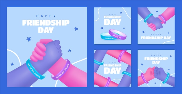 Colección de publicaciones de instagram del día de la amistad degradado