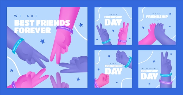 Colección de publicaciones de instagram del día de la amistad degradado