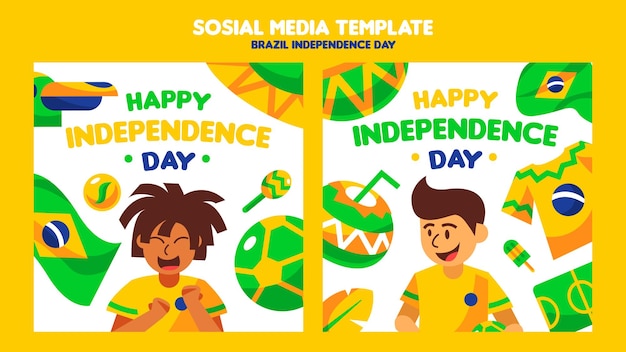 colección de publicaciones de instagram del día de la independencia de brasil de diseño plano