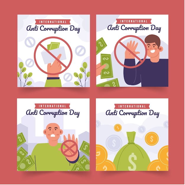 Colección de publicaciones de instagram del día de la lucha contra la corrupción dibujadas a mano