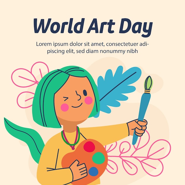 Vector colección de publicaciones de instagram para el día mundial del arte plano