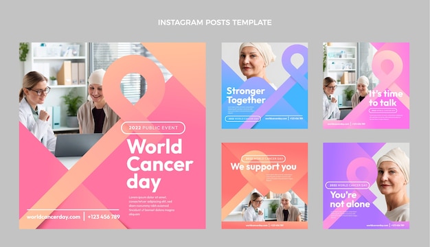 Colección de publicaciones de instagram del día mundial del cáncer gradiente