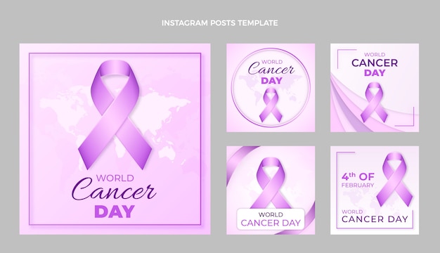 Colección de publicaciones de instagram del día mundial del cáncer realista
