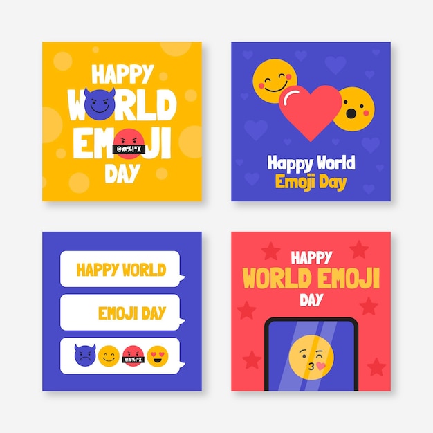 Colección de publicaciones de instagram del día mundial del emoji plano