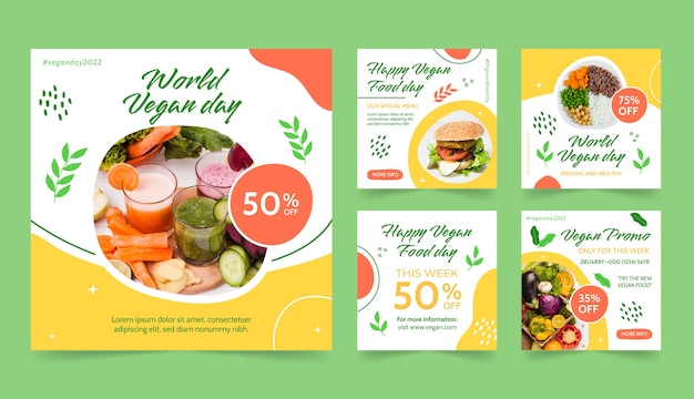 Colección de publicaciones de instagram del día mundial vegano