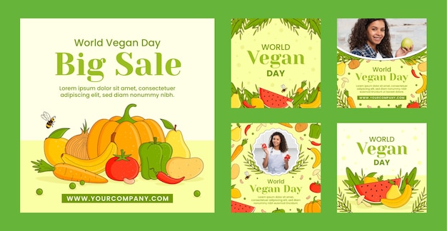 Colección de publicaciones de instagram del día mundial vegano