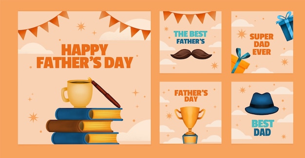 Vector colección de publicaciones de instagram para el día del padre en acuarela