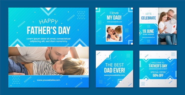 Vector colección de publicaciones de instagram del día del padre degradado