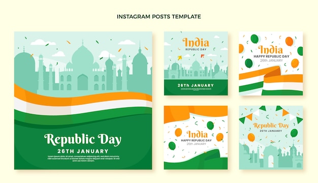 Vector colección de publicaciones de instagram del día de la república plana