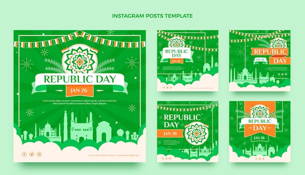 Vector colección de publicaciones de instagram del día de la república plana