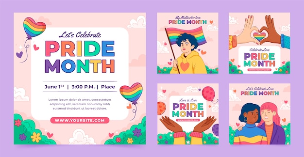 Colección de publicaciones de Instagram dibujadas a mano para las celebraciones del mes del orgullo