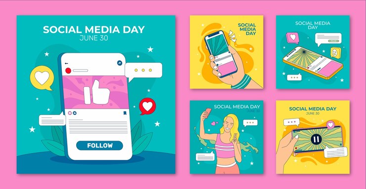 Colección de publicaciones de Instagram dibujadas a mano para el día de las redes sociales
