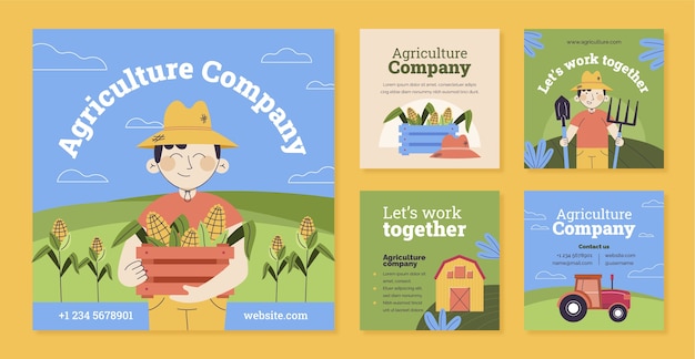 Vector colección de publicaciones de instagram de empresa de negocios agrícolas