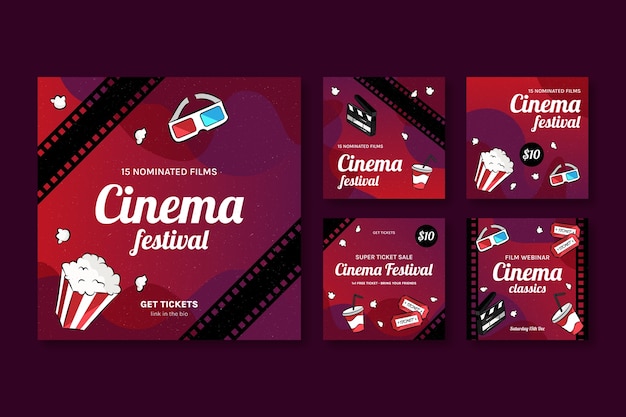 Vector colección de publicaciones de instagram del festival de cine