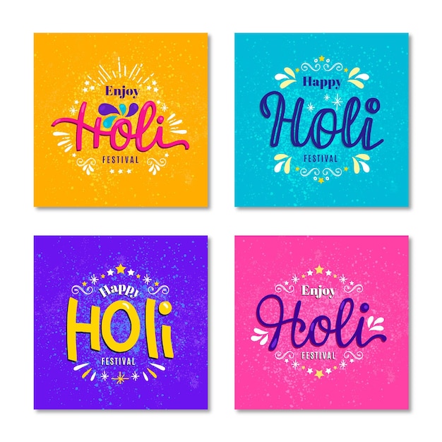 Vector colección de publicaciones de instagram del festival holi dibujadas a mano