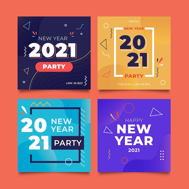 Colección de publicaciones de instagram de fiesta de año nuevo 2021
