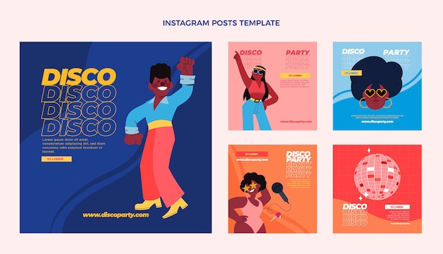 Vector colección de publicaciones de instagram de fiesta disco dibujada a mano