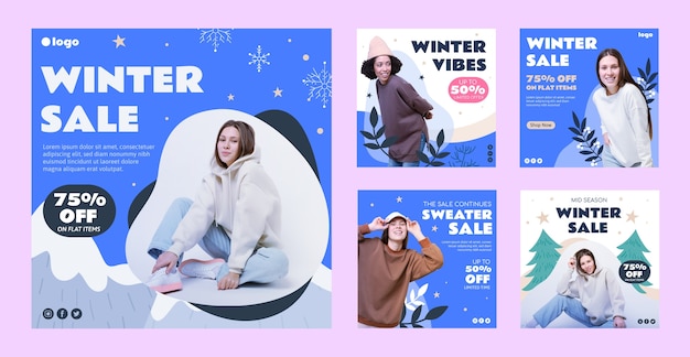 Colección de publicaciones de instagram de fiesta de invierno