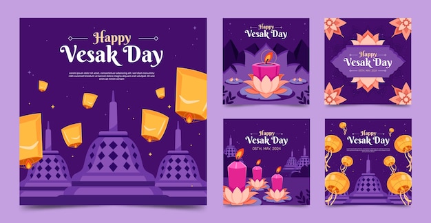 Vector colección de publicaciones de instagram de flat vesak