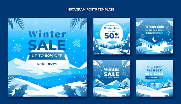 Vector colección de publicaciones de instagram de gradiente de invierno