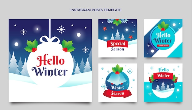 Vector colección de publicaciones de instagram de gradiente de invierno