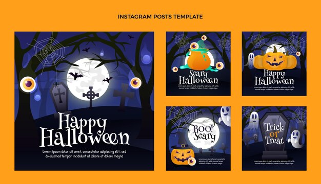 Colección de publicaciones de instagram de halloween gradiente