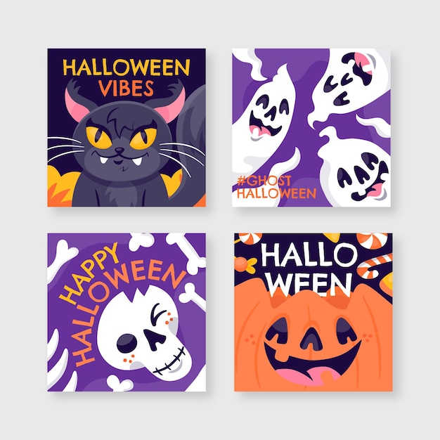 Vector colección de publicaciones de instagram de halloween planas dibujadas a mano