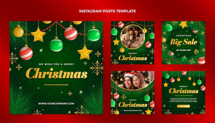 Vector colección de publicaciones de instagram de navidad con degradado