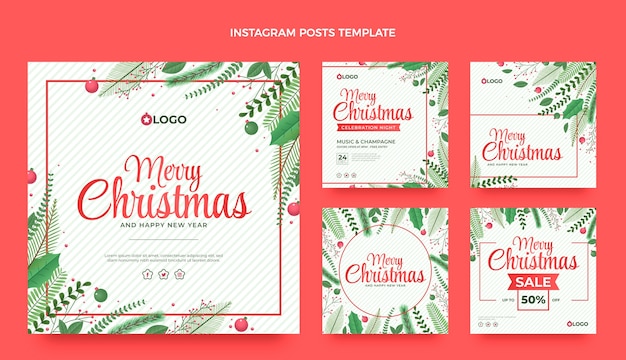 Vector colección de publicaciones de instagram de navidad gradiente