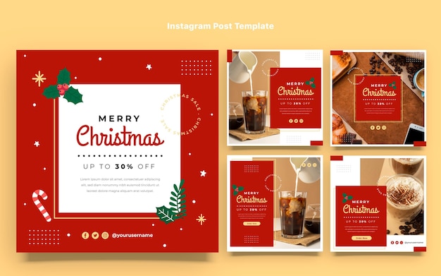 Colección de publicaciones de instagram navideñas planas