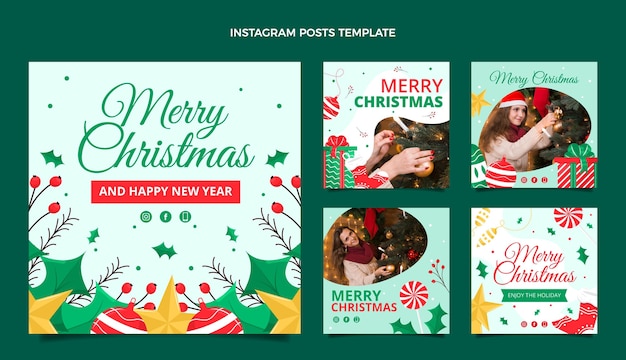 Colección de publicaciones de instagram navideñas planas