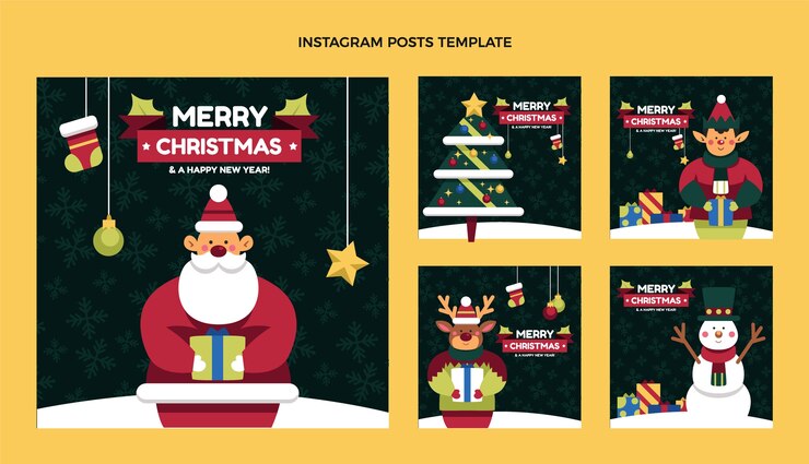Vector colección de publicaciones de instagram navideñas planas