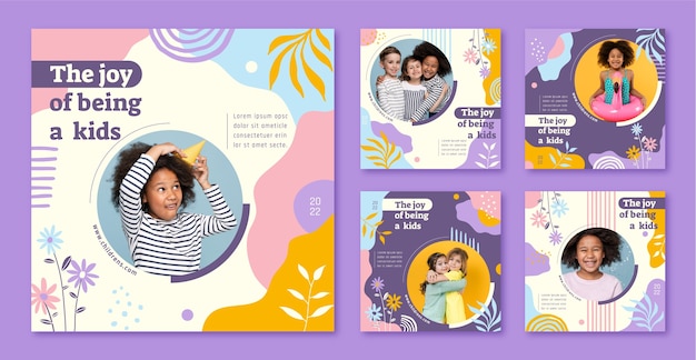 Vector colección de publicaciones de instagram para niños.