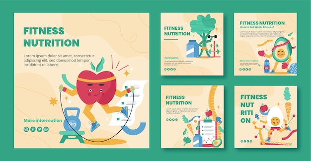 Vector colección de publicaciones de instagram de nutrición fitness