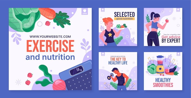 Colección de publicaciones de instagram de nutrición de salud y fitness