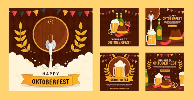 Colección de publicaciones de instagram oktoberfest dibujadas a mano