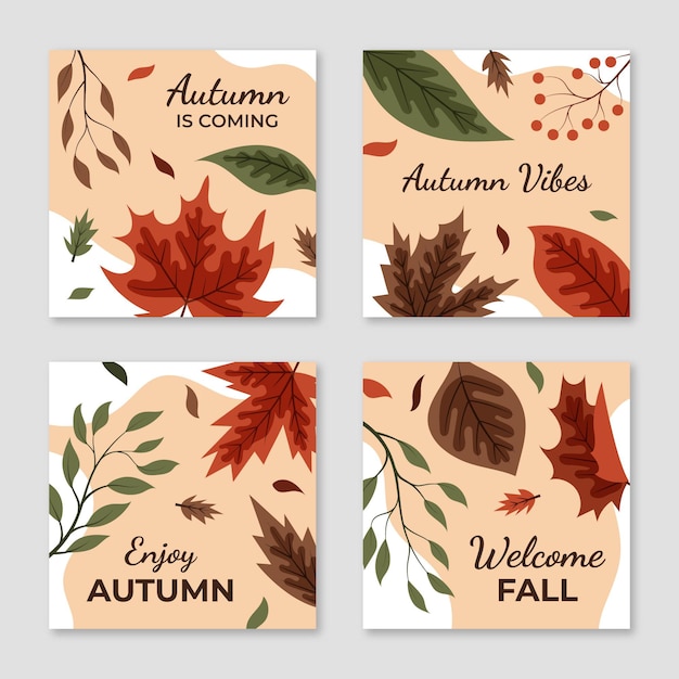 Vector colección de publicaciones de instagram de otoño planas dibujadas a mano