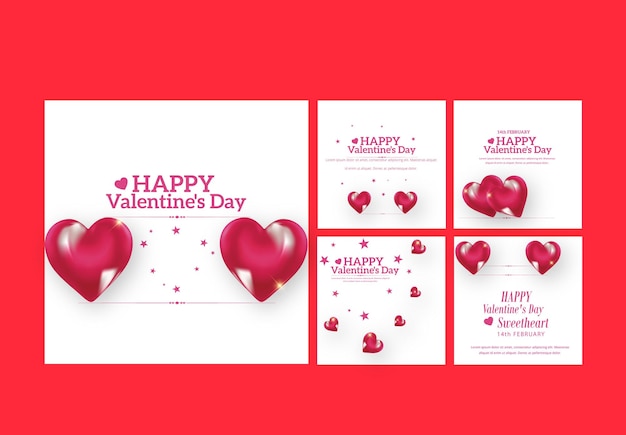 Colección de publicaciones de instagram. plantilla de diseño de celebración del día de san valentín