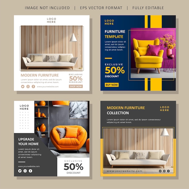 Colección de publicaciones de Instagram para plantillas de venta de decoración de muebles para el hogar y diseño interior