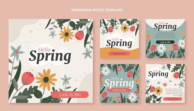 Colección de publicaciones de instagram de primavera plana