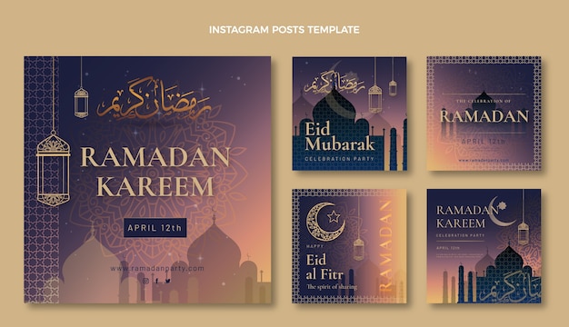 Colección de publicaciones de instagram de ramadán degradado