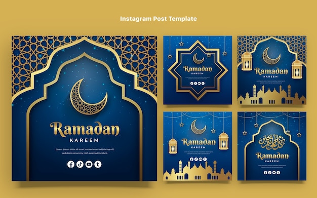 Colección de publicaciones de instagram de ramadán degradado