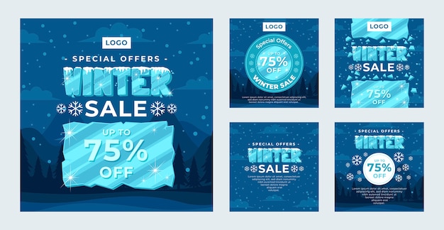 Colección de publicaciones de instagram de rebajas de temporada de invierno