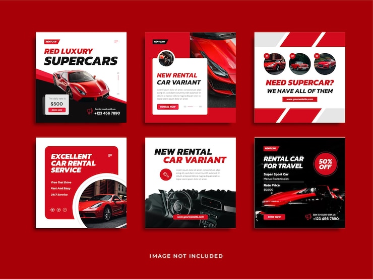 Vector colección de publicaciones de instagram y redes sociales de alquiler de autos