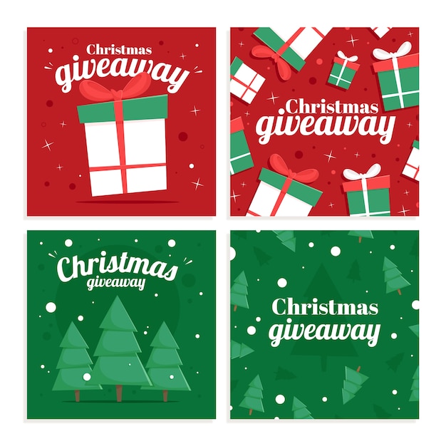 Vector colección de publicaciones de instagram de sorteo navideño plano dibujado a mano