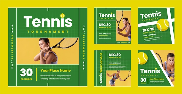 Vector colección de publicaciones de instagram de tenis planas