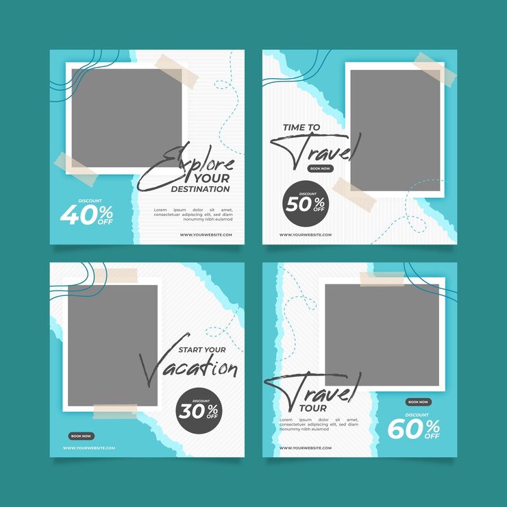 Vector colección de publicaciones de instagram de venta de viajes